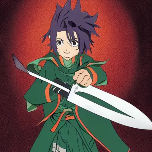 Prompt: Tanjiro from demon slayer holding a knife