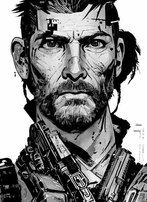 Prompt: cyberpunk blackops commander. ruggedly handsome. night vision. portrait by ashley wood and alphonse mucha and laurie greasley and josan gonzalez and james gurney. spliner cell, apex legends, rb 6 s, hl 2, d & d, cyberpunk 2 0 7 7. realistic face. dystopian setting.