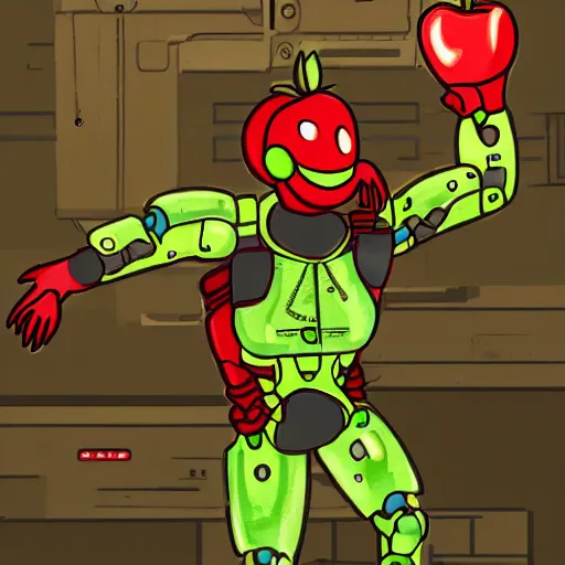 Image similar to a cyborg apple bounty hunter