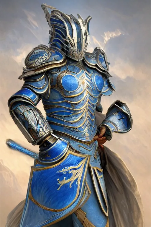 Image similar to portrait knights of Zodiac male, Chinese Blue and white porcelain reflected armor, in ruined Agora of Athens Sunrise, ssci-fi and fantasy, intricate and very very beautiful and elegant, highly detailed, Frostbite Engine, digital painting, artstation, concept art, smooth and sharp focus, illustration, art by tian zi and WLOP and alphonse mucha
