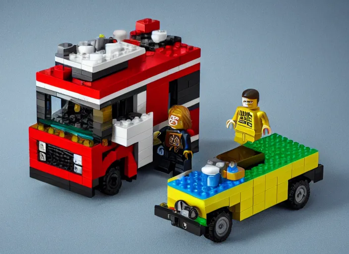 Image similar to product photo still of walter white winnebago lego playset, 8 k, 1 2 0 mm macro, f 1. 8, studio lighting, key light