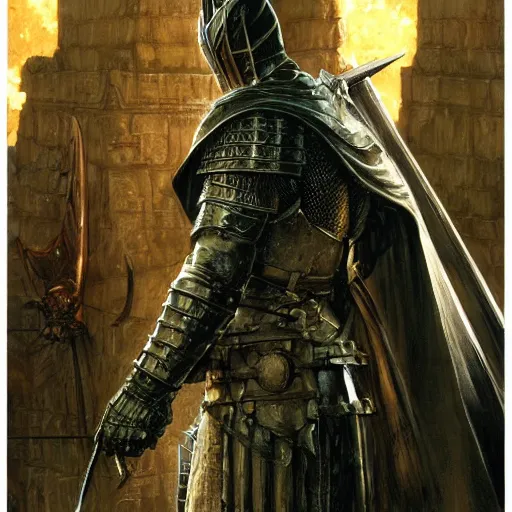 Image similar to dark souls knight, realistic closeup portrait art by norman rockwell and donato giancola and greg rutkowski