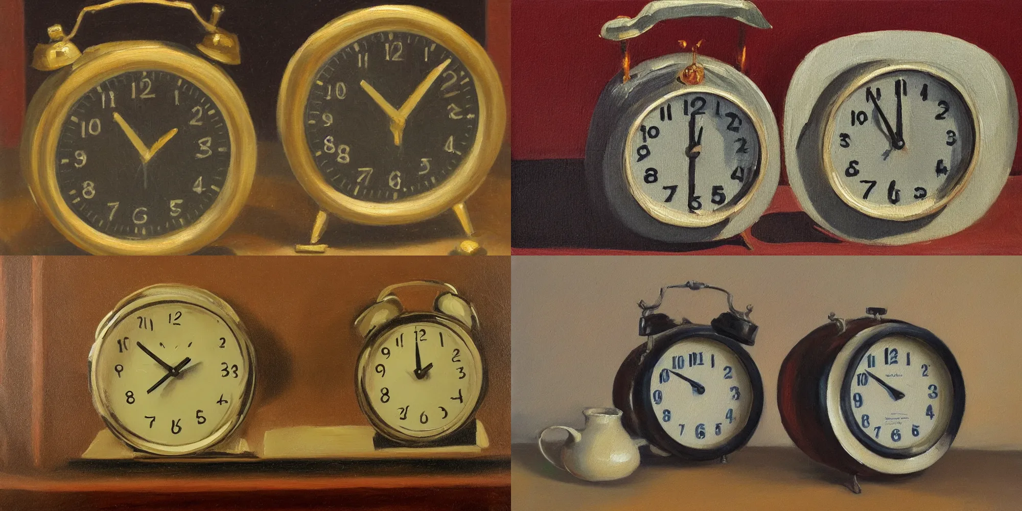 Prompt: detailed oil painting study of a 1970s alarm clock, painted by Jacopo de'Barbari