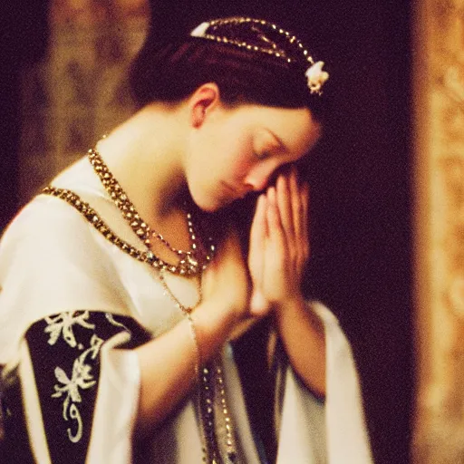 Image similar to portrait photograph of anne boleyn praying shallow dof