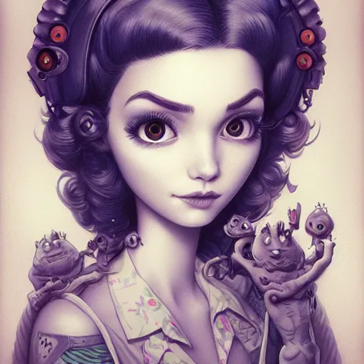 Image similar to Lofi portrait, Pixar style by Joe Fenton and Stanley Artgerm and Tom Bagshaw and Tim Burton, side glance