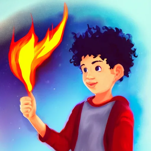 Image similar to A digital art of a boy with magical fire powers