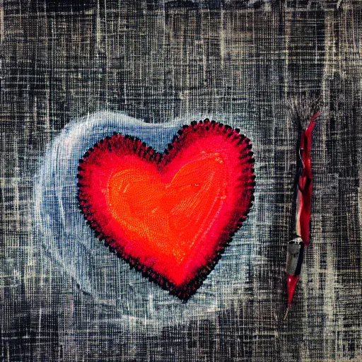 Prompt: thread painting of a beating heart