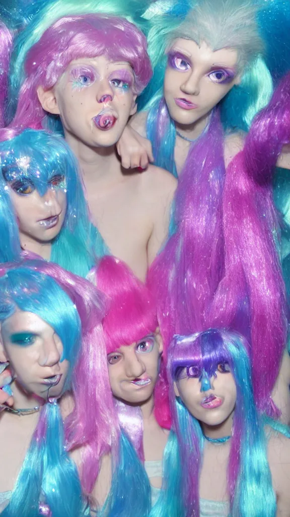 Image similar to popworld 3 d y 2 k troll dolls and sparkles, seapunk