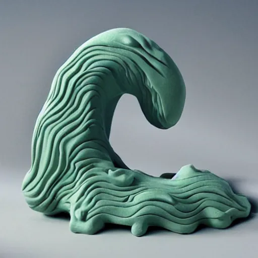 Image similar to claymation, 3 d clay sculpture of ocean waves, by nick park, aardman studios, made of clay, inspired by hokusai ’ s great wave, detailed, full - screen