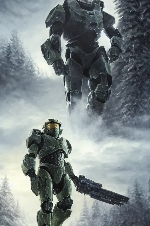 Image similar to master chief playing as asland in narnia, oil on canvas, intricate, portrait, 8 k highly professionally detailed, hdr, cgsociety