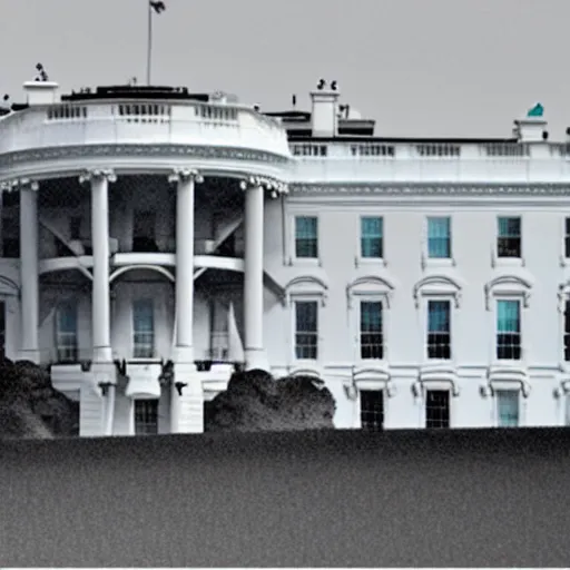 Prompt: a demolished and ruined white house