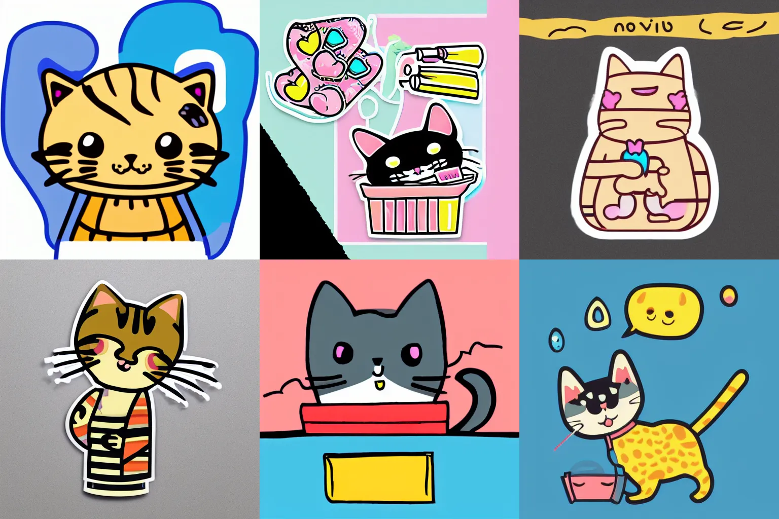 Prompt: kawaii cat going shopping sticker illustration