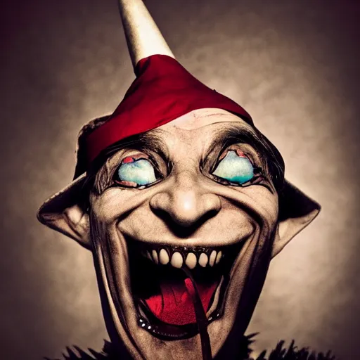 Image similar to medieval jester laughing, sinister, photograph, portrait,