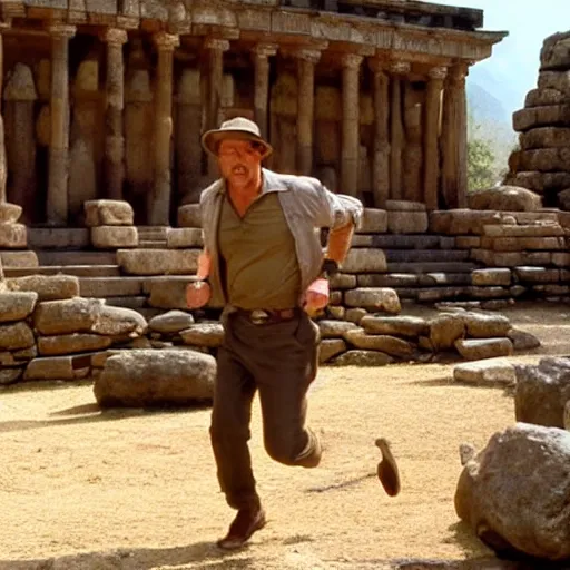 Image similar to Indiana Jones running from rolling boulder trap in ancient temple movie scene