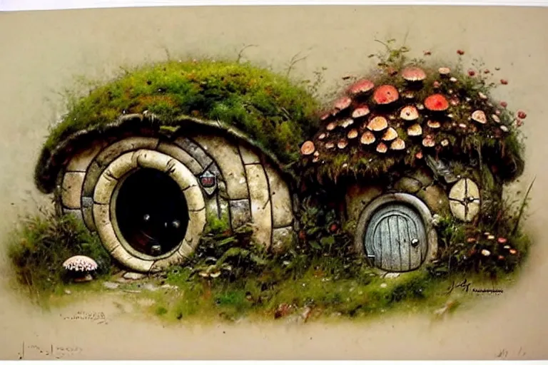 Prompt: (((((1950s flower moss and mushroom covered hobbit house . muted colors.))))) by Jean-Baptiste Monge !!!!!!!!!!!!!!!!!!!!!!!!!!!