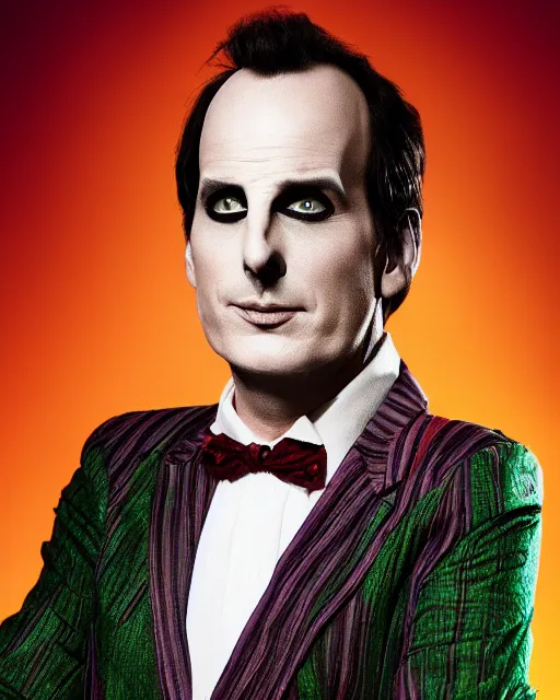 Prompt: Will Arnett as Beetlejuice, makeup, dark green hair, cinematic lighting, 4k photograph