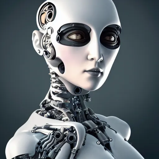 Image similar to An extremely beautiful biomechanical female looking robot with Emoji tattoos, chimeric organism, pale skin, organic polycarbon, full frontal portrait, ex machina, highly detailed, mendelbrot fractal, ray tracing, hyperdetailed, hyperrealistic, oppai cyberpunk, octane render, hdr, uhd 4k