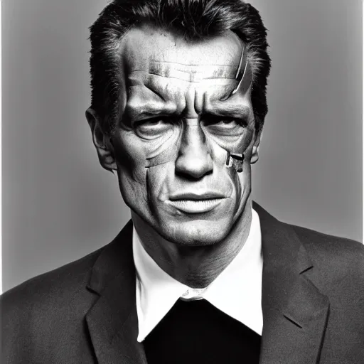 Image similar to the terminator, richard avedon large format film portrait black and white