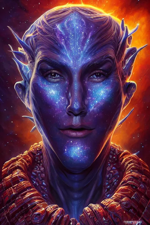 Prompt: beautiful oil painting with high detail of a wise Space ent made of stars and plasma, hybrid from dungeons and dragons and art direction by James Cameron ;by artgerm; wayne reynolds art station; cinematic quality character render; low angle; ultra high quality model; production quality cinema model; Escher jaw