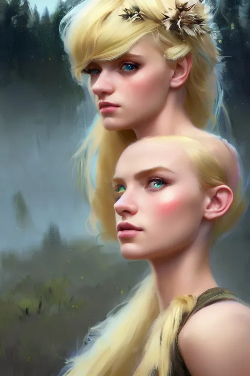 Image similar to cinematic shot of an epic portrait of a cute blonde fairy dressed in military clothes, stylised military clothes, shiny skin, beautiful eyes, beautiful, small details, night setting, realistic poster with volumetric light from jeremy lipkin and michael garmash, craig mallism, artgerm, unreal engine, radiant light, digital art, trends at art station, a masterpiece