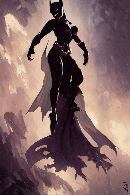 Image similar to elegant batman gown profile picture by greg rutkowski, dynamic pose, intricate, futuristic, fantasy, elegant, by stanley artgerm lau, greg rutkowski, thomas kindkade, alphonse mucha, loish, mugler, norman rockwell,