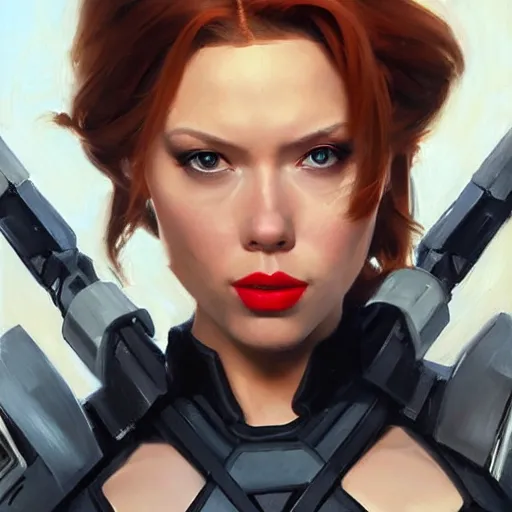 Image similar to greg manchess portrait painting of fully armored natasha romanova aka black widow as overwatch character, medium shot, asymmetrical, profile picture, organic painting, sunny day, matte painting, bold shapes, hard edges, street art, trending on artstation, by huang guangjian and gil elvgren and sachin teng