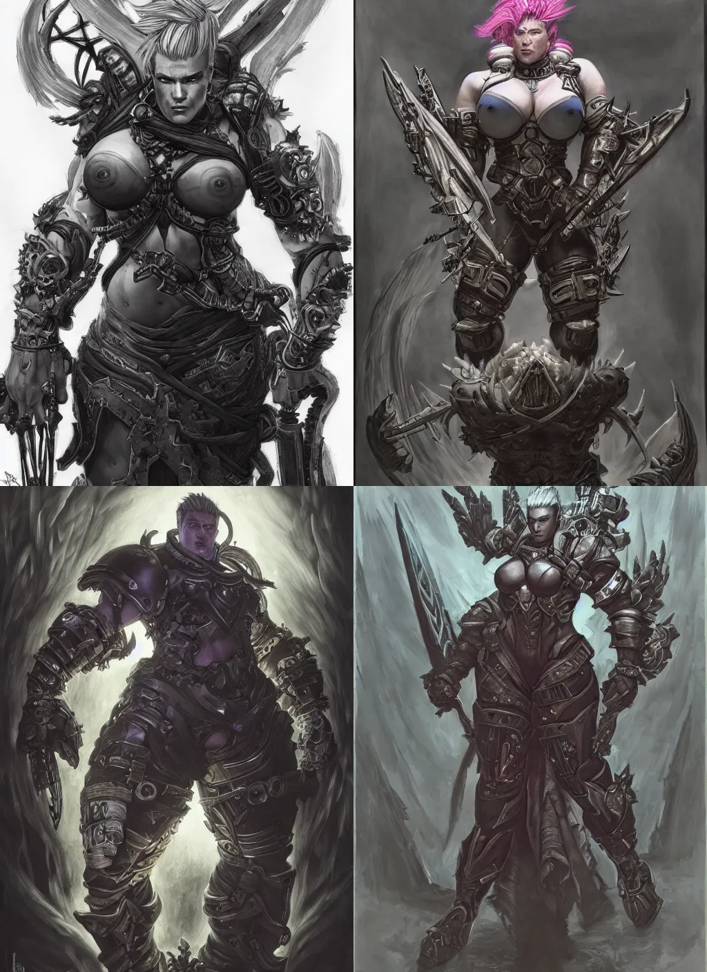 Prompt: zarya from overwatch as a corrupted dark souls boss, evil, gloomy atmosphere, hyperdetailed, intricate, donato giancola, medium shot, inhuman