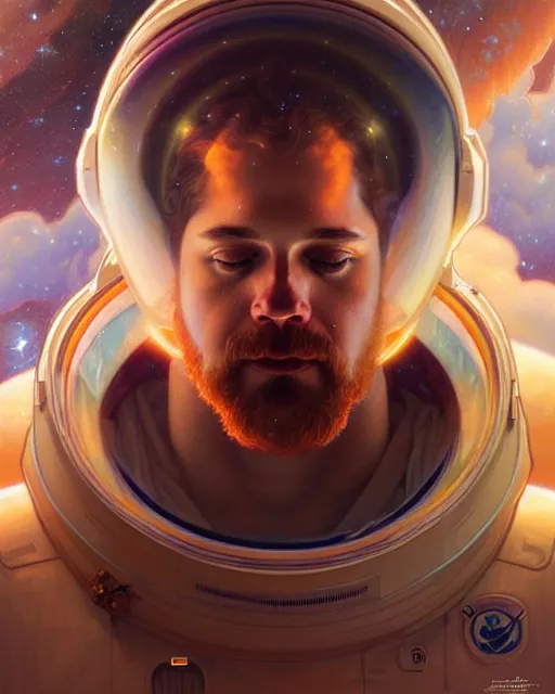 Image similar to portrait of zeus as an astronaut, intricate, highly detailed, digital painting, artstation, concept art, smooth, sharp focus, illustration, art by artgerm and greg rutkowski and alphonse mucha