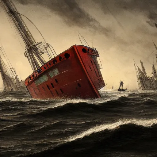 Prompt: a beautiful illustration of a sinking ship that looks like old trafford, frank weston and gustave baumann, trending on artstation, sharp focus, 8 k 4 k