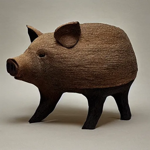 Prompt: “monolithic pig sculpture, mixed materials”