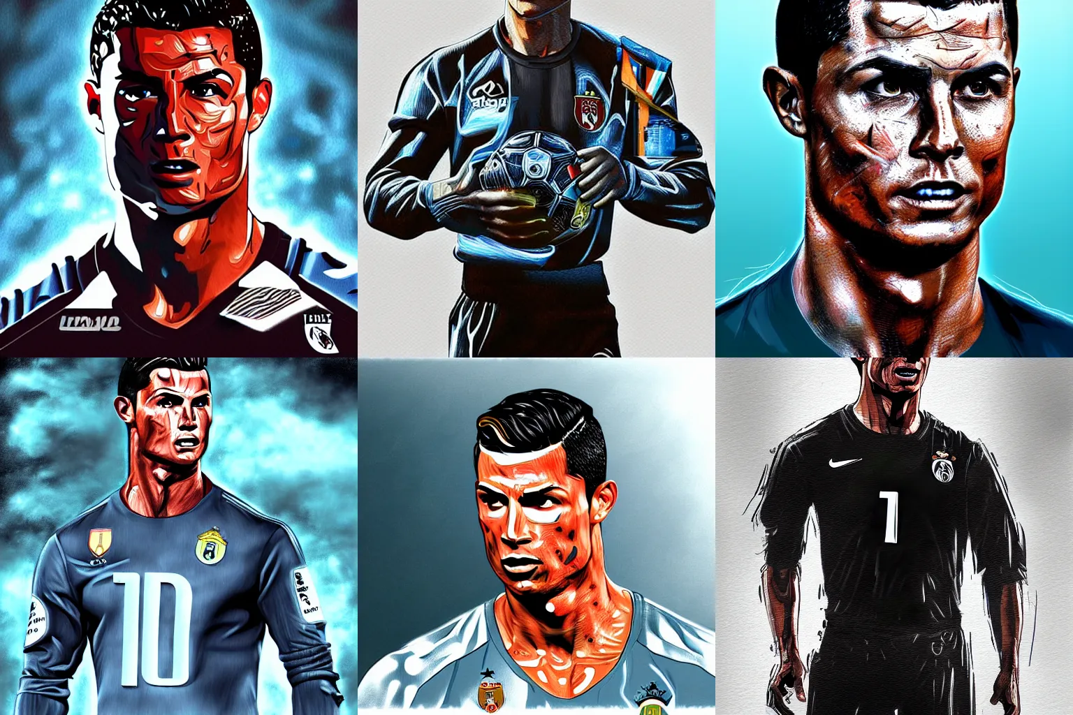 Prompt: Cristiano Ronaldo as Terminator highly detailed digital painting, artstation, concept art, illustration, works by Leonardo Da Vinci