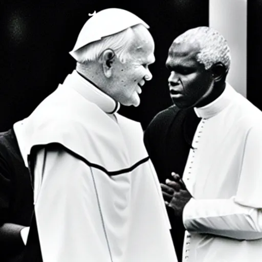 Image similar to John Paul II kneeling on a black person's neck