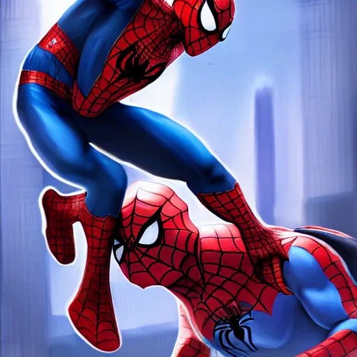 Image similar to spiderman carrying leyla away, artstation, hyperrealistic