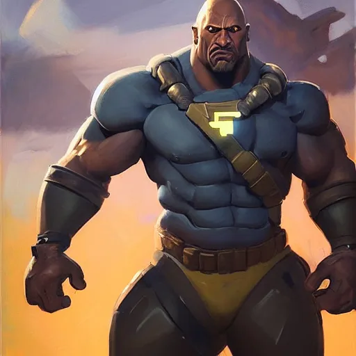 Image similar to greg manchess portrait painting of fierce partially armored foundation aka dwayne the rock johnson from fortnite as overwatch character, medium shot, asymmetrical, profile picture, organic painting, sunny day, matte painting, bold shapes, hard edges, street art, trending on artstation, by huang guangjian, gil elvgren, ruan jia, greg rutkowski, gaston bussiere