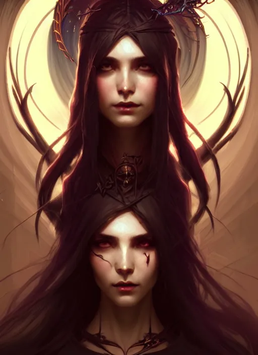 Image similar to Necromancer Sorceress, fantasy magic, undercut hairstyle, dark light night, intricate, elegant, sharp focus, illustration, highly detailed, digital painting, concept art, matte, art by WLOP and Artgerm and Greg Rutkowski and Alphonse Mucha, masterpiece