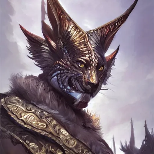 Image similar to portrait of Charr from Guild Wars 2, D&D, fantasy, intricate, elegant, highly detailed, digital painting, artstation, concept art, smooth, sharp focus, illustration, art by artgerm and greg rutkowski and peter mohrbacher