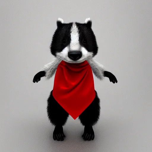 Prompt: a humanoid friendly badger on white background, he‘s walking towards the camera, he‘s wearing a small red neckerchief, digital render