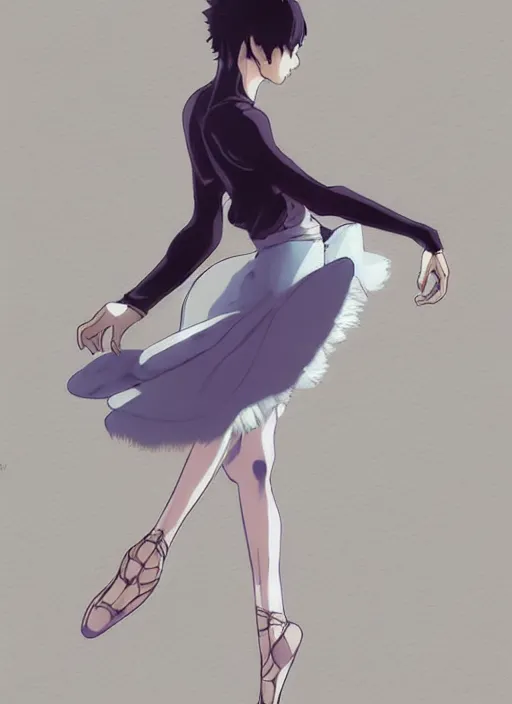 Image similar to ballerina, artwork made by makoto shinkai, inspired in hirohiko araki, clean details, light color palette, anatomically proportional, hd