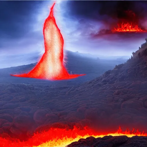 Image similar to hell, inferno, fire, lava, damned souls, matte painting, ethereal, city