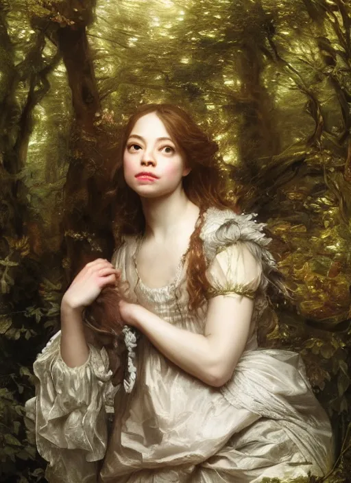 Prompt: Beautiful fairy teenager, Looks like Kristin Kreuk, In the woods, Dramatic, Edge, Good, Infused, Backlight, De-Noise, VFX, insanely detailed and intricate, hypermaximalist, elegant, ornate, hyper realistic, super detailed, by Anthony Van Dyck, by Ivan Shishkin, by John Constable