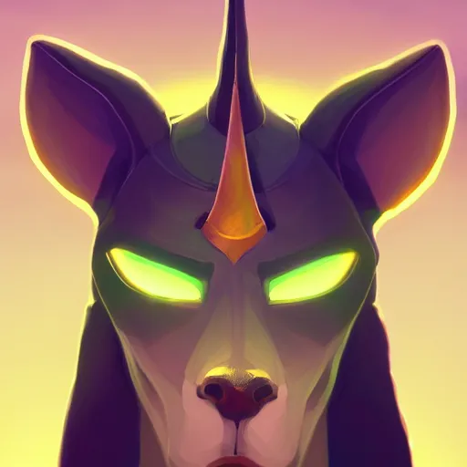 Prompt: Portrait of Anubis, the egyptian god, mattepainting concept Blizzard pixar maya engine on stylized background splash comics global illumination lighting artstation lois van baarle, ilya kuvshinov, rossdraws