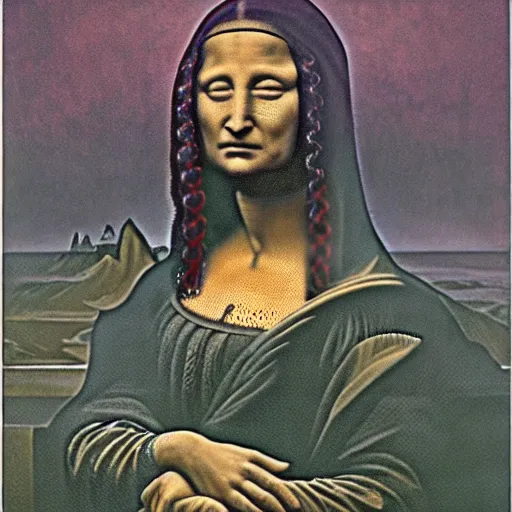 Prompt: beksinski, zdzisław - mona lisa in the style of giger, h. r. by zdzislaw beksinski and h. r. giger