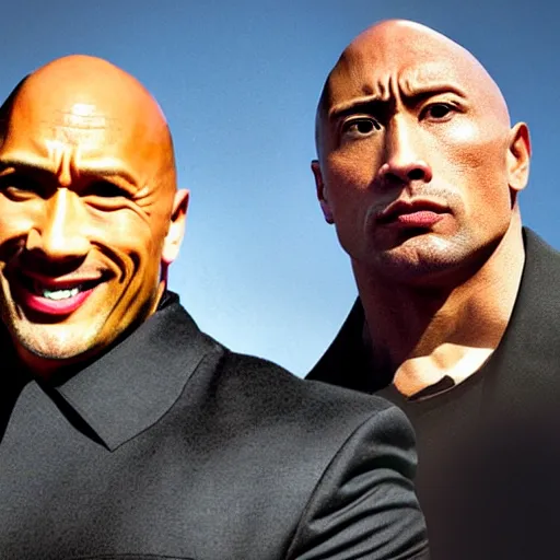 Prompt: dwayne the rock johnson and kim jong - un, selfie, phone photo,