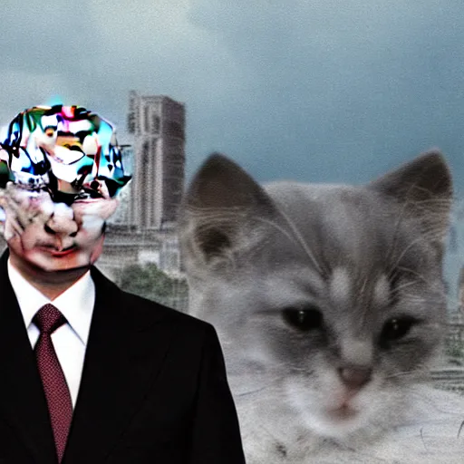 Image similar to vladimir putin. kitten ears. anime matte painting