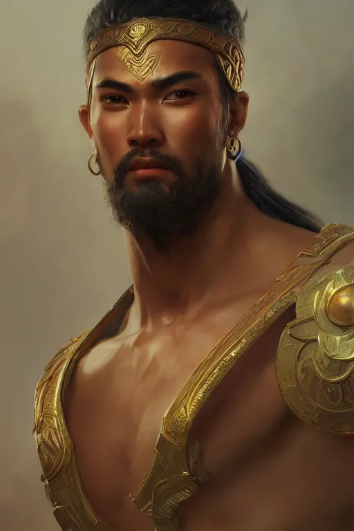 Image similar to young male god of the vietnamese, highly detailed, digital painting, artstation, concept art, smooth, sharp focus, illustration, unreal engine 5, 8 k, art by artgerm and greg rutkowski and edgar maxence