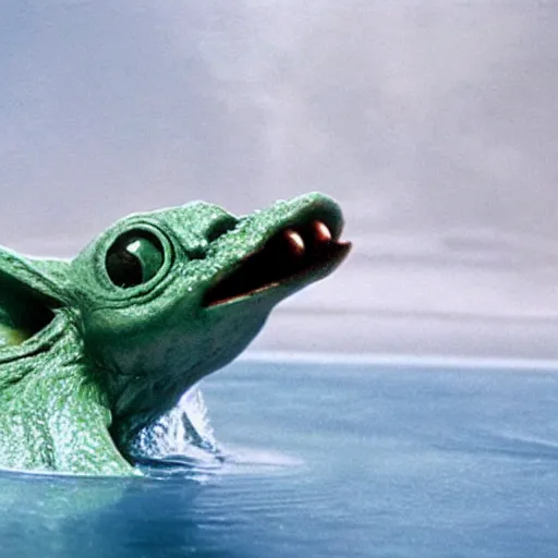 Image similar to a film still of gremlin coming out of water in star wars realistic, detailed