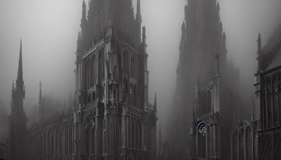 Image similar to neo - gothic brussels in the fog, hyperdetailed, artstation, cgsociety, 8 k