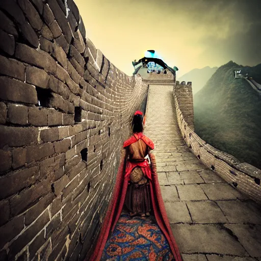 Image similar to Apsaras warrior guarding the Great Wall,traditional Chinese textures, hyper detailed, smooth,by Brook Shaden