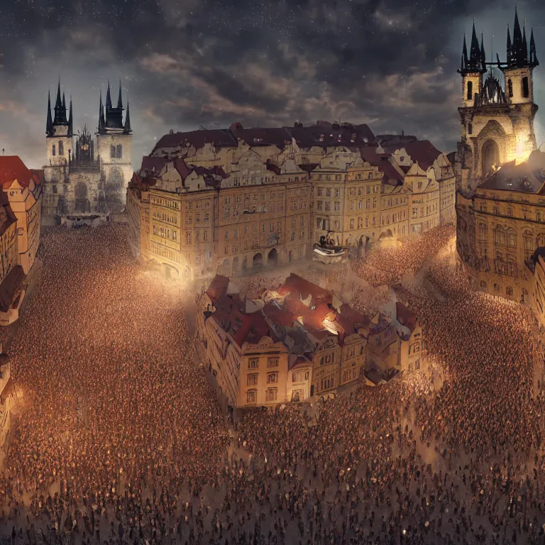 Prompt: shocked crowds of people witnessing ufo flying saucer landing in 1493 in Prague, column of light, beautiful detailed intricate insanely detailed 3D render digital art, octane render, 8K artistic portrait photography, photorealistic digital art, realistic volumetric lighting