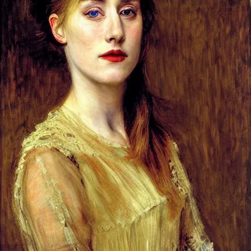 Image similar to a true-to-life portrait of Saoirse Ronan painted by John Everett Millais